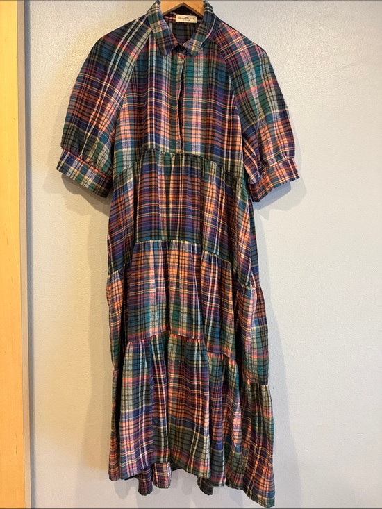 NATURAL LIFE Dresses & Skirts - Plaid Tiered Button-Front Midi Dress in Multicolor